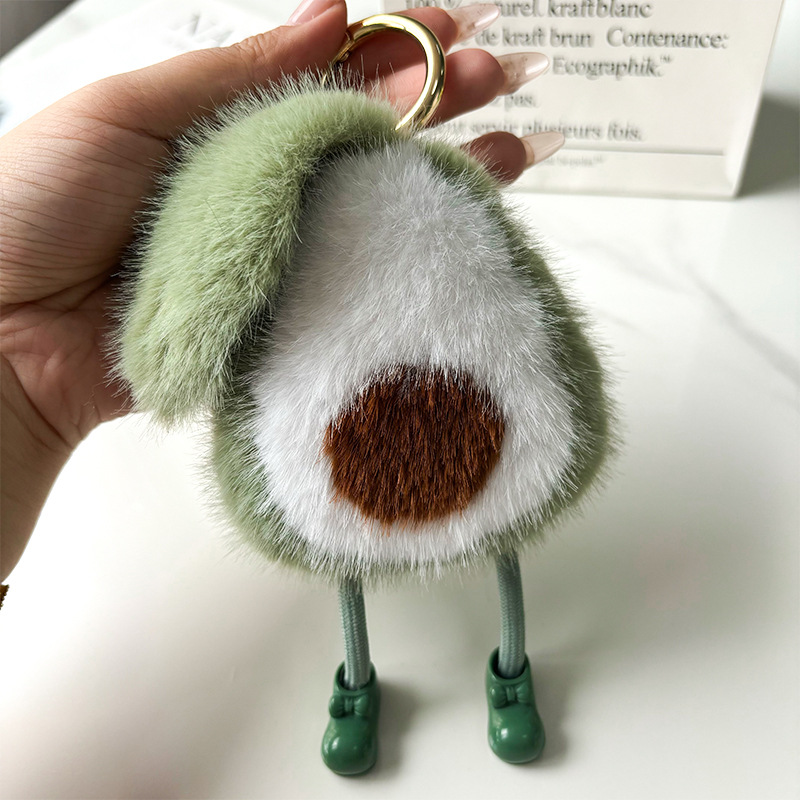 Imitación de visón pelo aguacate llavero de automóvil bolsas de peluche bolsas de peluche colgantes bolsas escolares peluche colgantes al por mayor