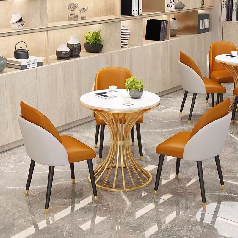 輕奢洽談桌椅組合4s店接待休閒桌椅組合小圓桌會客桌岩板商用桌子