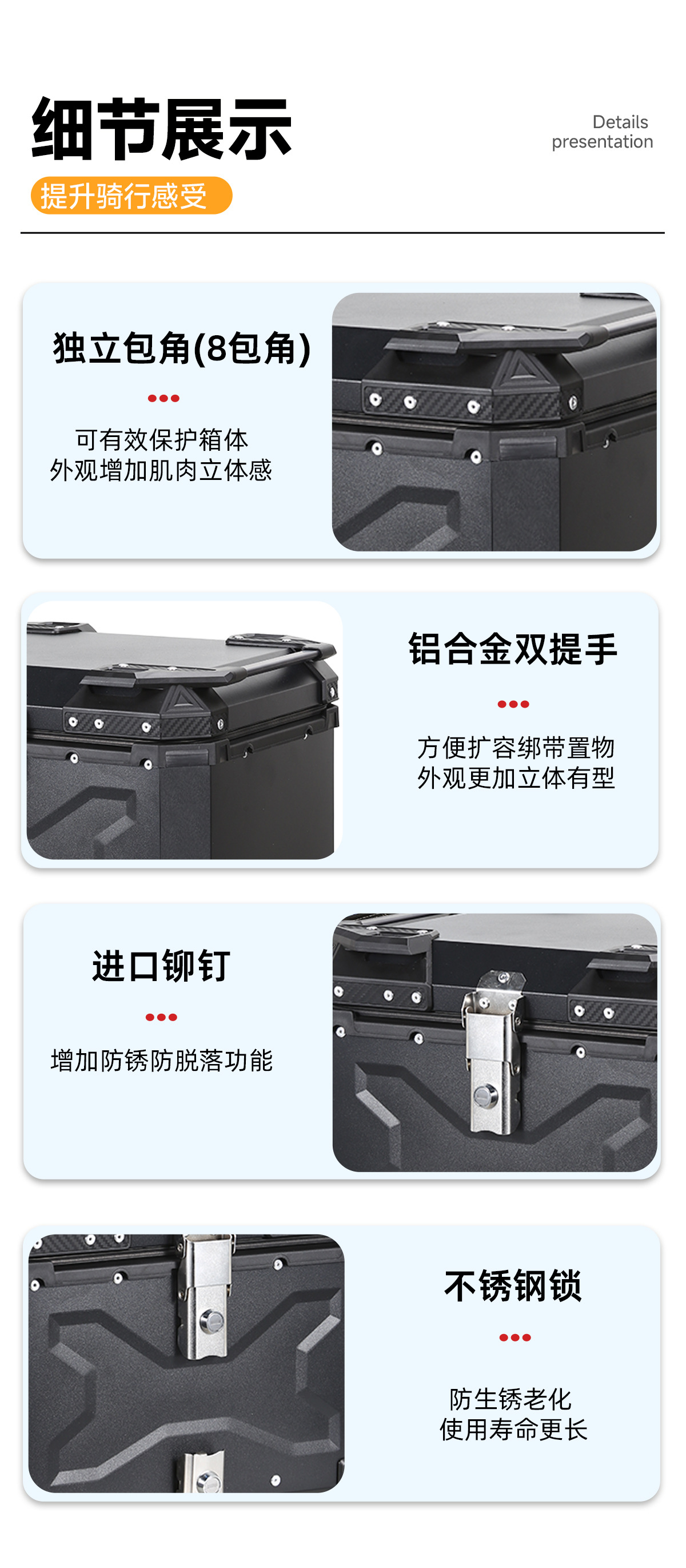 Directly supplied by the manufacturer, aluminum alloy motorcycle tail box, waterproof quick-release storage box, 45L/55L/65L storage box