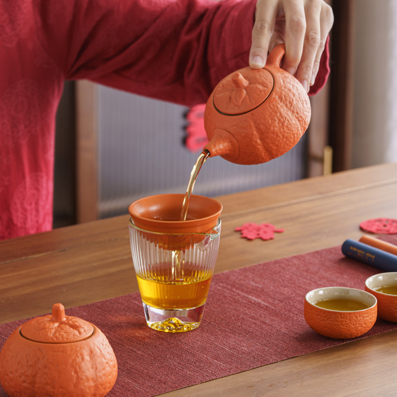 Creative persimmon tea set, practical gift for company annual meeting, corporate event, client, high-end business set, promotional gift.