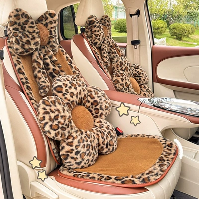 Cross-Border Leopard Print New Car Seat Cushion, Winter Thickened and Warm, Plush and Cute Car Seat Cover