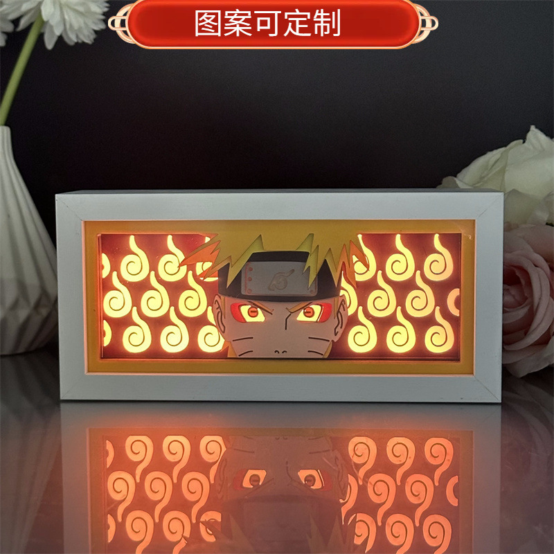 Anime Naruto Paper Carving Lamp Desktop Ornaments Paper-cut Lamp Day Comic Frame Lamp Secondary Peripheral Hand-made Gift