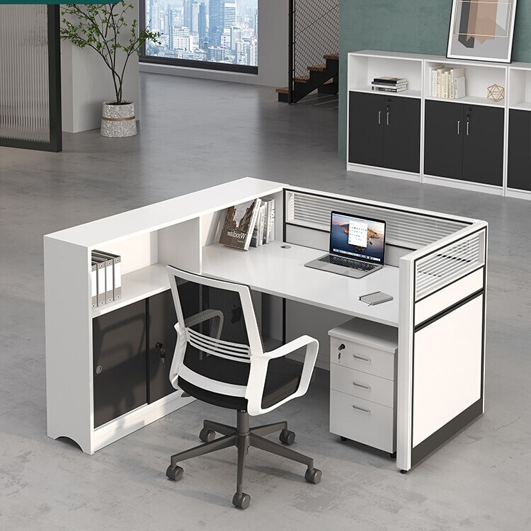 White Screen Staff Desk Office Letter-Shaped 4/6 Person Card Holder Computer Desk Financial Staff Station L-Shaped Card Holder