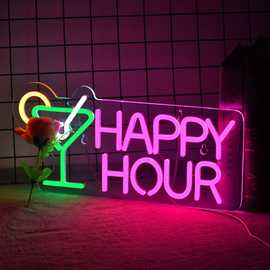 字母HAPPY HOUR 霓虹灯节日酒吧标志霓虹灯酒店派对俱乐部 艺术灯
