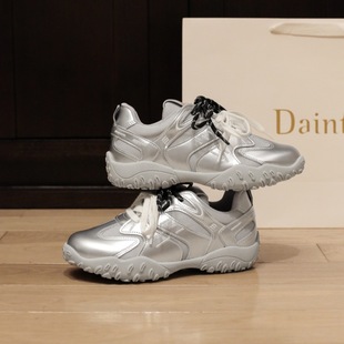 silver Thick-soled German Training Shoes Women's 2025 Spring New Mesh Breathable Casual sneaker Retro All-match Forrest Gump Shoes