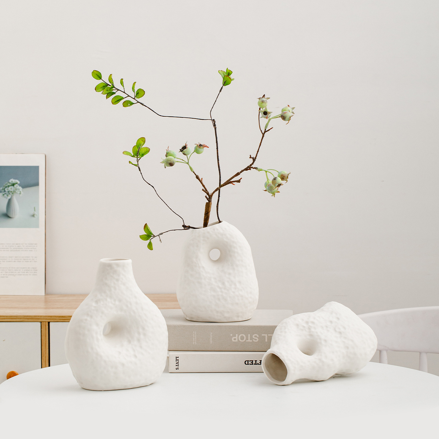 北欧创意陶瓷花瓶小众设计感客厅插花摆件仿真花装饰水培器皿