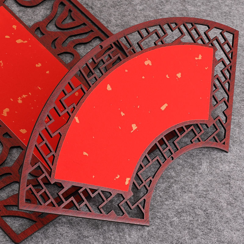 古风镂空福卡万年红雕刻宣纸空白福字双面书法作品纸木质古风挂件