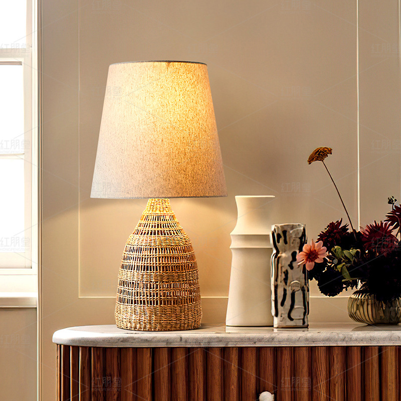Living Room Decorative Table Lamp Nordic Designer Villa Hotel Homestay Lamp Handmade Rattan Fabric Floor Lamp