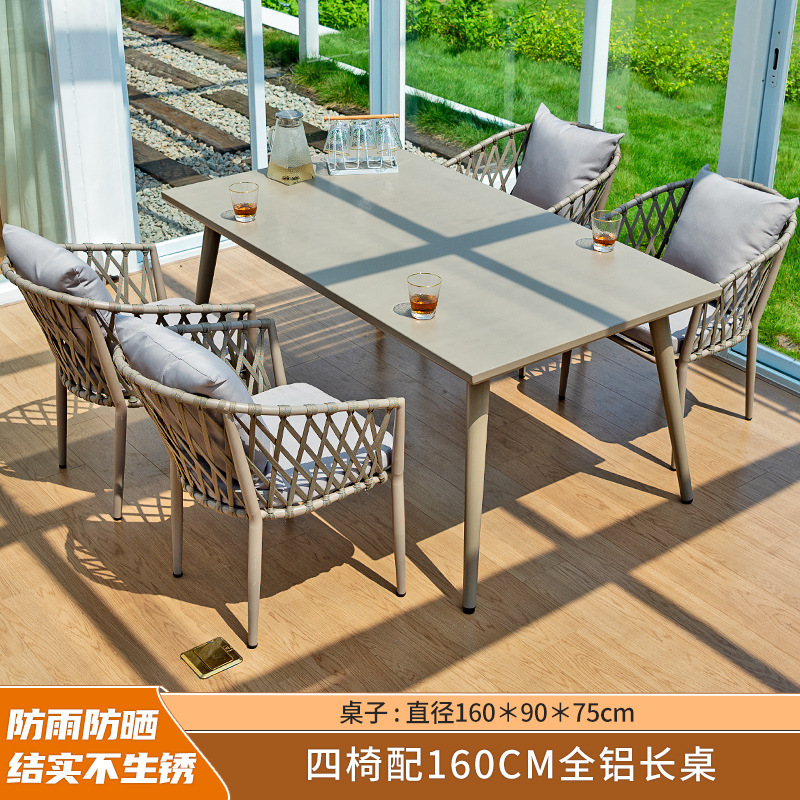 Muebles de exterior Patio Villa Ocio mesa y silla de ratán nórdico balcón al aire libre patio neto plástico rojo mesa de madera y silla