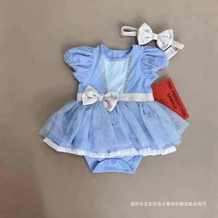 Foreign Trade Tp Dress at One-Piece Girls Short-Sleeved Pa Skirt Original Children's Clothing Haha Clothing Crawling Suit