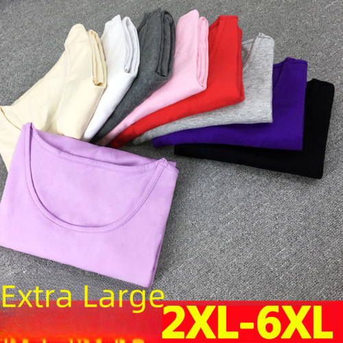 Ladies thin pure cotton padded plus size warm innerwear set round neck autumn t-shirt and tights