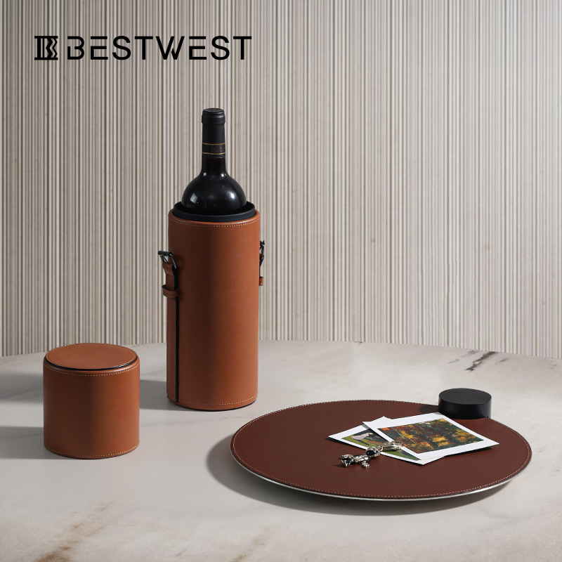 Best West High-end Leather Solid Wood Metal Tray Style Home Soft Decoration Model Room Storage Tray
