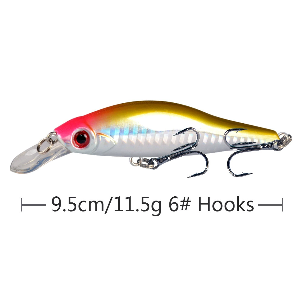 Sinking Minnow Lure, 9.5 cm 11.5 g, #6 Enhanced Hooks, Realistic Sea/Freshwater Bait