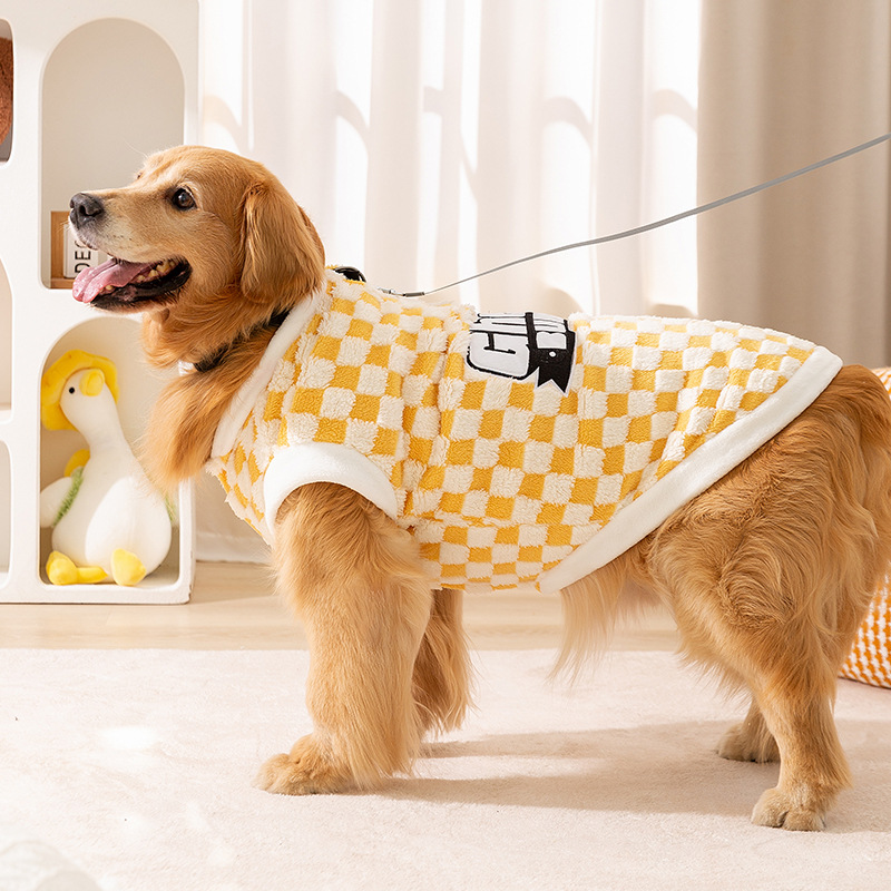 Transfronterizos otoño y invierno perros tablero de ajedrez cuadrado inglés bordado perros grandes camisas de peluquería perros grandes y medianos de pelo dorado Samoan ropa de mascotas
