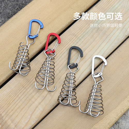 Outdoor camping octopus rope buckle camping deck nail stainless steel fixed tent rope buckle wooden hook spring wind rope hanging