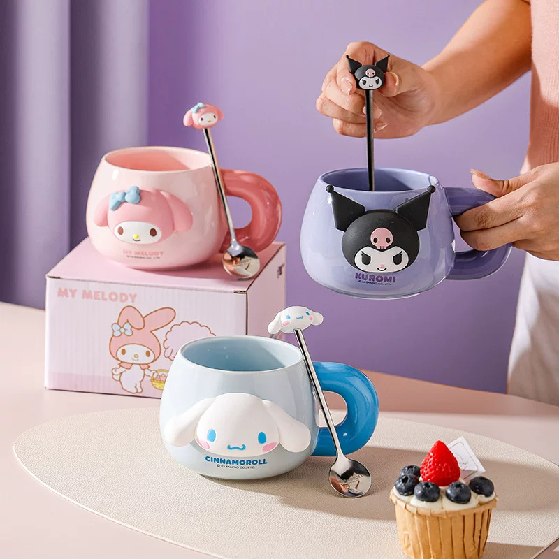 Ceramic mug Melody 540 ml with spoon, silicone cartoon pattern, gift box