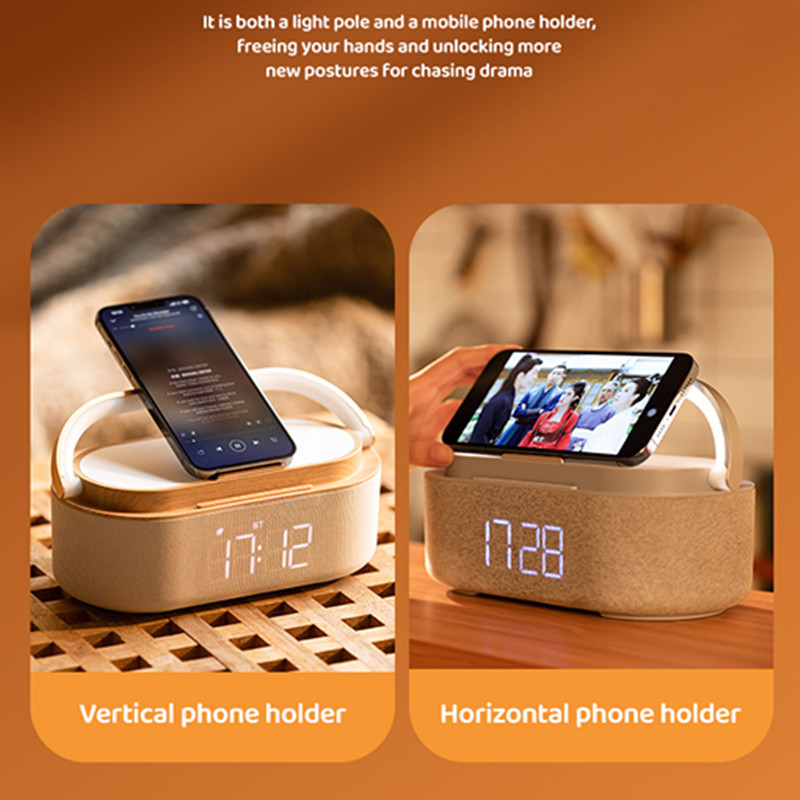 Expansión transfronteriza altavoz Bluetooth inalámbrico multifuncional soporte de teléfono móvil de escritorio lámpara de dormitorio 6 en 1 inalámbrico