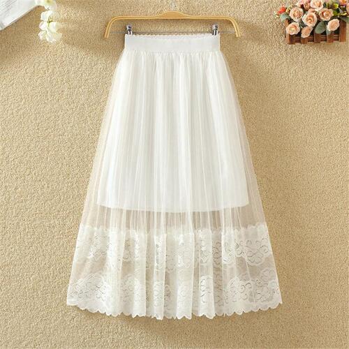 Spring and Summer New Lace Net Half-Skirt for Women, Medium-Length High-Waist Slimming Sheer Dress, A-Word Long Dress, Puffy, Wholesale 100 Pieces
