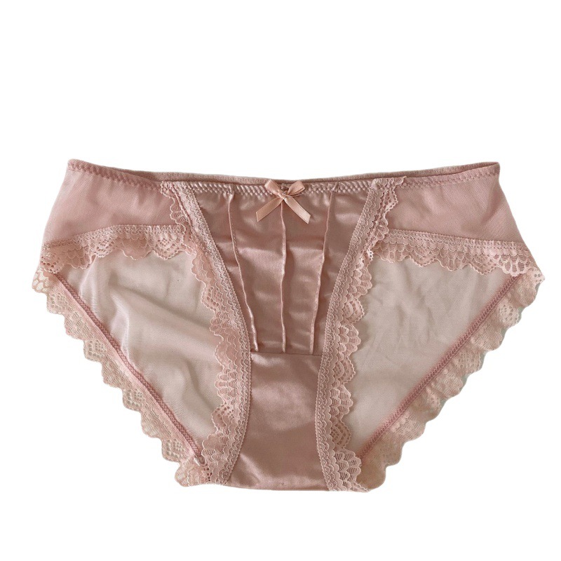 Esmalte de luz de la Luna blanca ~ ropa interior francesa de satén retro de encaje puro sexy para mujer calzoncillos de malla de cintura media delgados