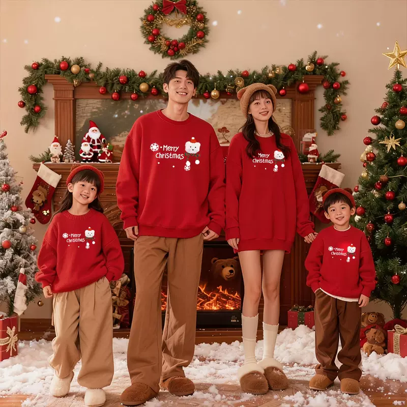 圣诞亲子装350G重磅卫衣多种图案印花上衣成人儿童圣诞节日限定款