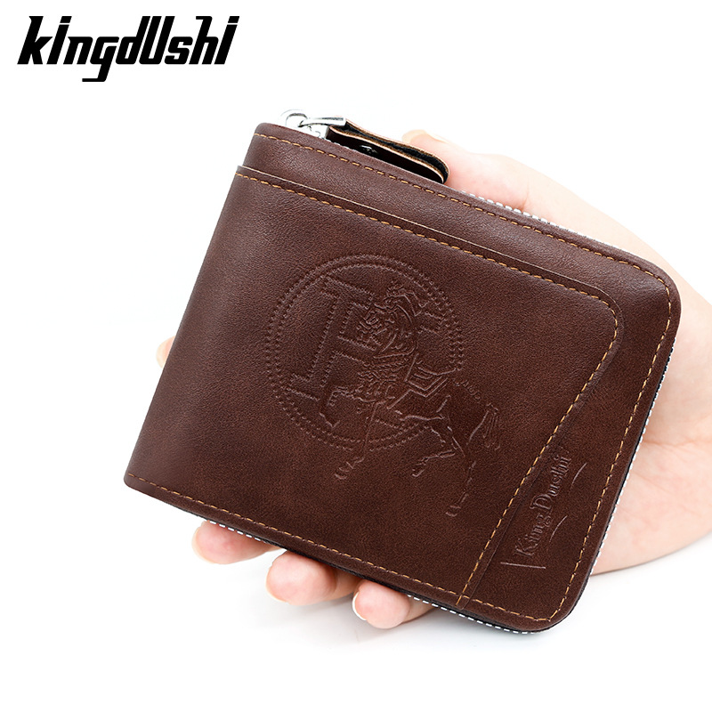 Nuevos hombres de la cadena de la cartera europea y americana retro estilo Horizontal cremallera bolsa moda corto tarjeta bolsa de la moneda bolsa al por mayor