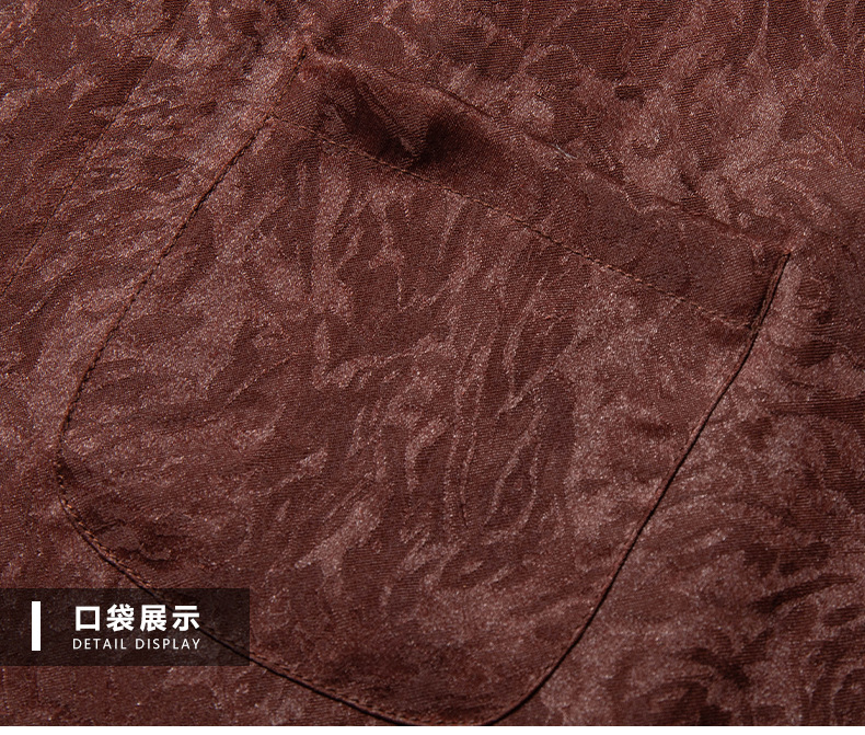 Áo sơ mi nam lụa tơ tằm Xiangyunsha tay ngắn kiểu mới — Nâu đậm 25181 chi tiết 19