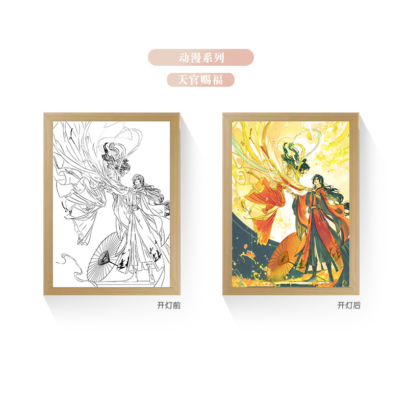 Tres colores TikTok popular pintura ligera de dibujos animados dormitorio noche pintura luminosa marco de fotos de madera maciza creativo bricolaje fabricante