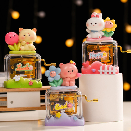 Cute pet concert hand-cranked music box creative cartoon sky city Alice happy birthday music box gift