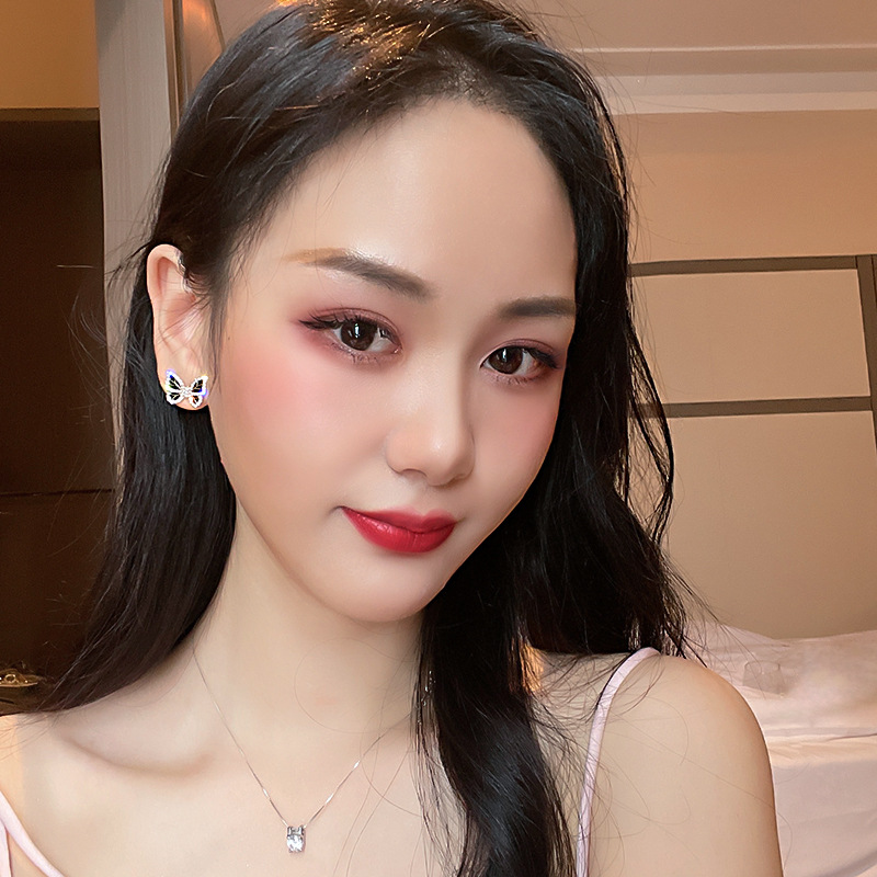 fashion black inlaid rhinestone butterfly stud earrings wholesale Nihaojewelry