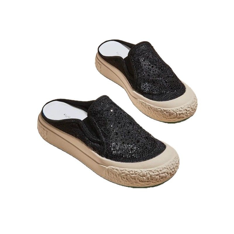 Damiu con la misma cabeza de bolsa media zapatillas mujeres 2025 moda pequeña fragancia zapatos de pescador de malla transpirable zapatos casuales con suela gruesa