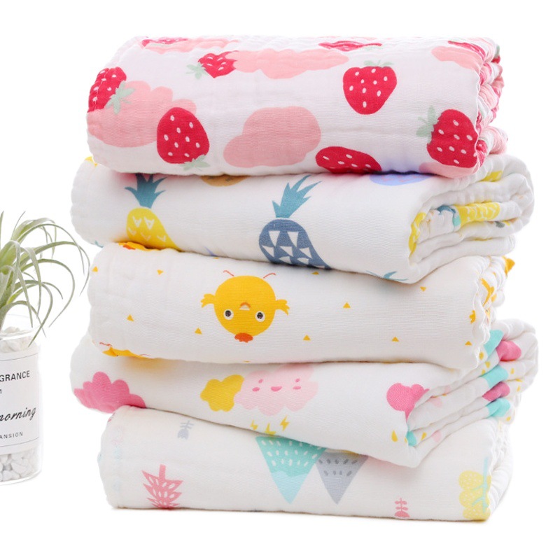 Wholesale high density baby bath towel 70*140 six layers of washed gauze newborn baby soft big towel generation