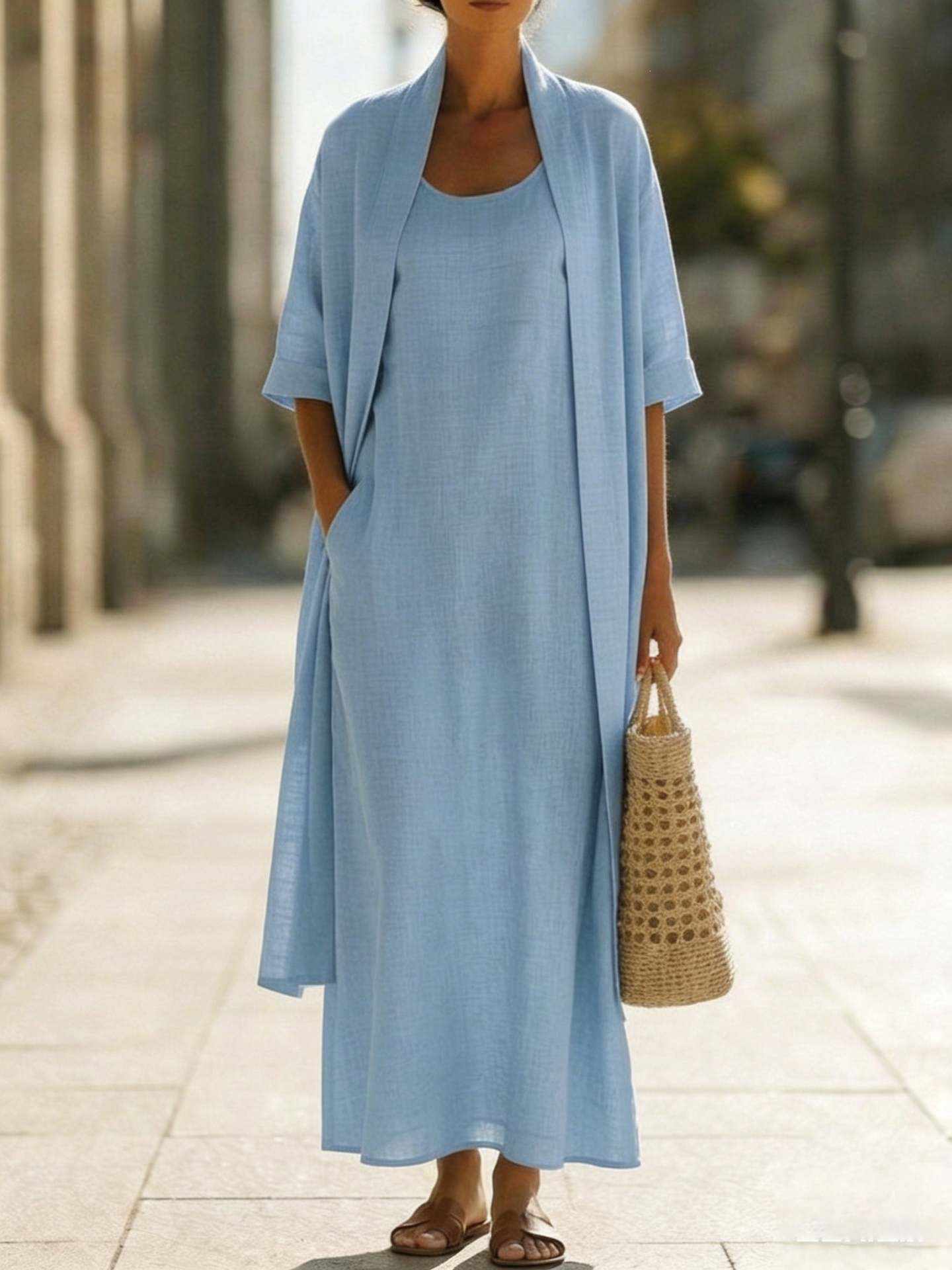 Women's Clothing Women's Simple Loose Comfortable Stylish Cotton Linen Two Piece Dress Early Summer Perfect Clothing_ecoleips.com