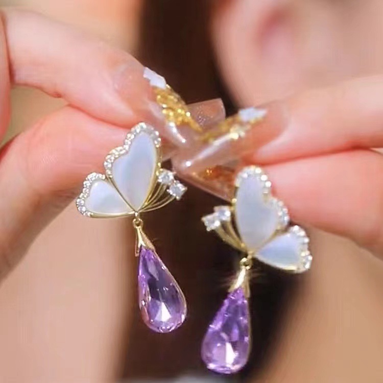 10g Weight 1 Pair Elegant Basic Lady Geometric Flower Butterfly Inlay Alloy Artificial Crystal Drop Earrings