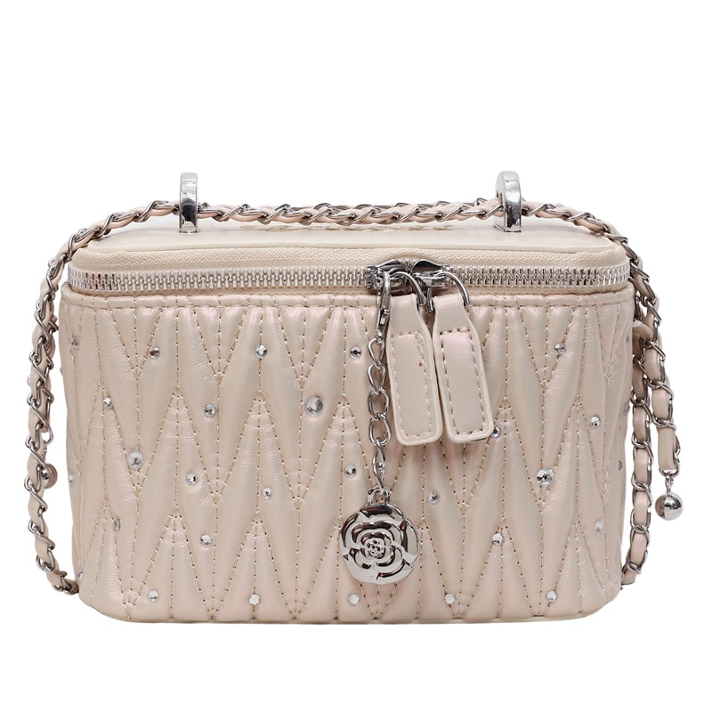 Bolso de cubo de moda coreana 2025 nuevo bolso de cadena pequeño bolso de hombro con diamantes con fragancia pequeña bolso de mensajero de hilo bordado de diamantes mujer
