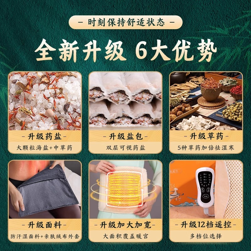 電気加熱海塩温湿布袋、薬用塩温湿布ベルト、家庭用全身温湿布粗塩理療袋、腰ベルト電気温熱|undefined