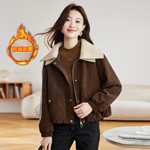 2025秋冬季新款时尚洋气小个子气质百搭加绒翻领休闲外套女MZ8666