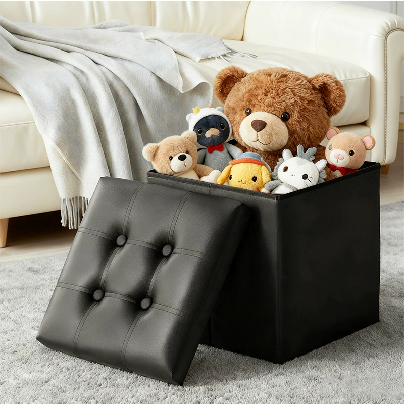 Табурет для хранения ткани Складной кожаный табурет для хранения на кнопках Домашний табурет для смены обуви Квадратный табурет Внешняя торговля Amazon