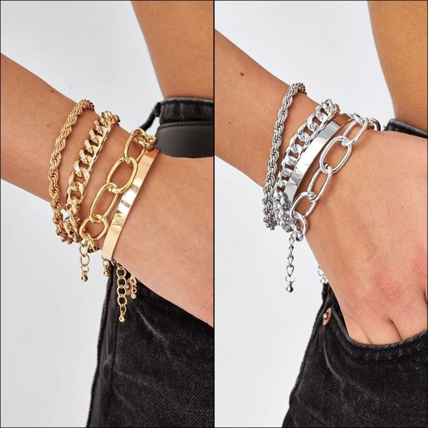 B1136 Exaggerated Alloy Chunky Chain Bracelet - Gold