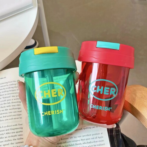 Water cup for men, super mini capacity, shaker coffee water bottle, children's baby straw, milk juice drink plastic cup