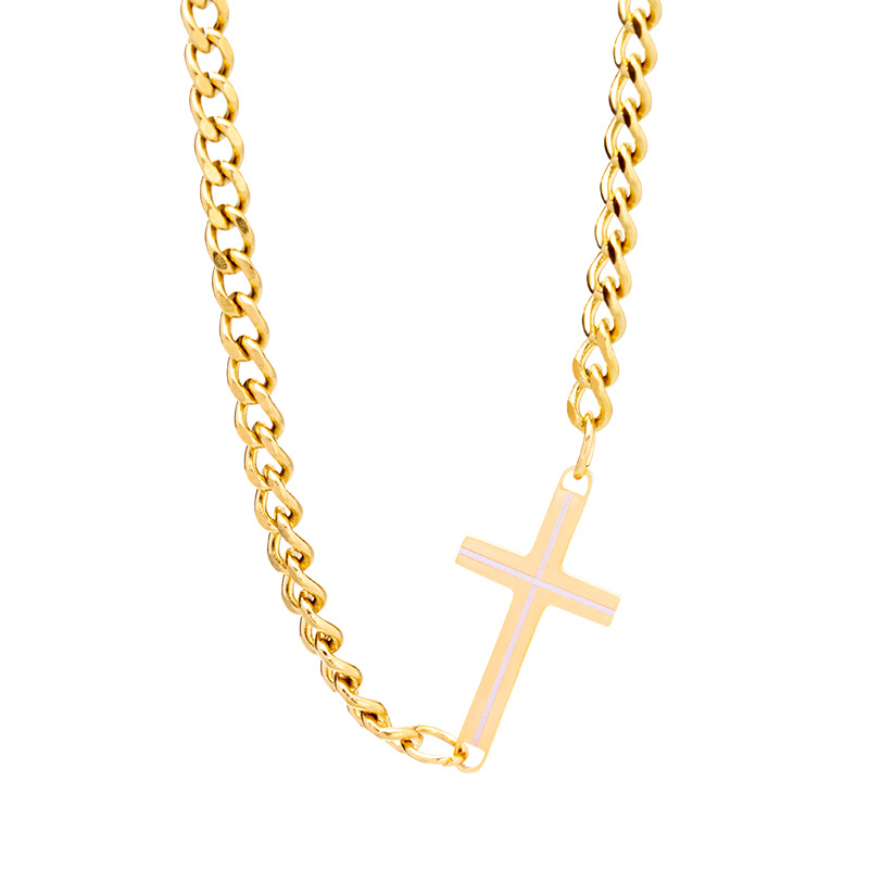 Lina Girl 2023 Nieuwe creatieve accessoires Cubaanse eenvoudige horizontale kruishanger Ins stijl niche dames sleutelbeenketting van titaniumstaal_voghion.com