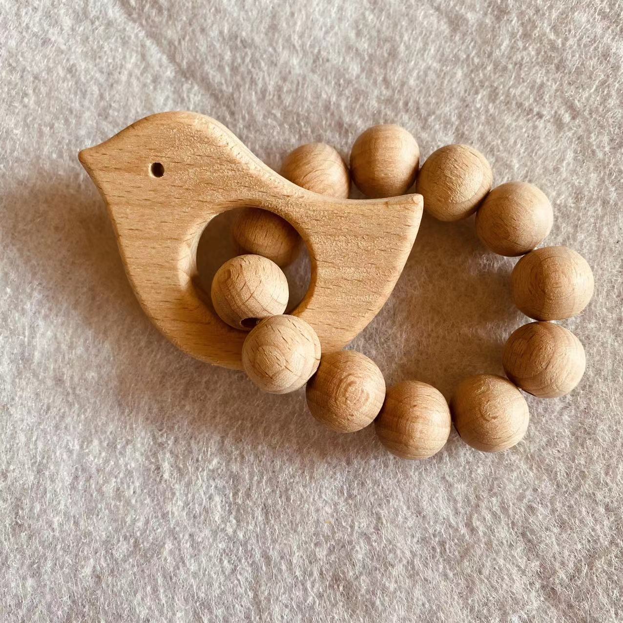 DIY Beech bebé oso sonajero, bebé teether juguete bebé teether palo teether