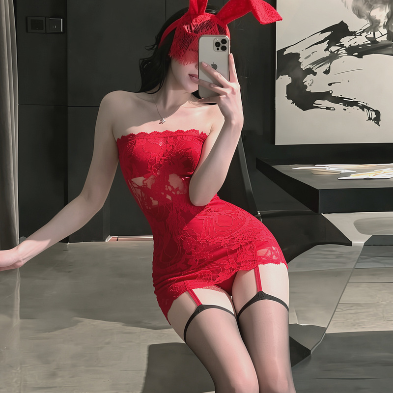 Sexy Lace Low-Cut Bodycon Dress with a Seductive Nightclub Style, Sheer Mature Woman Dress 9468