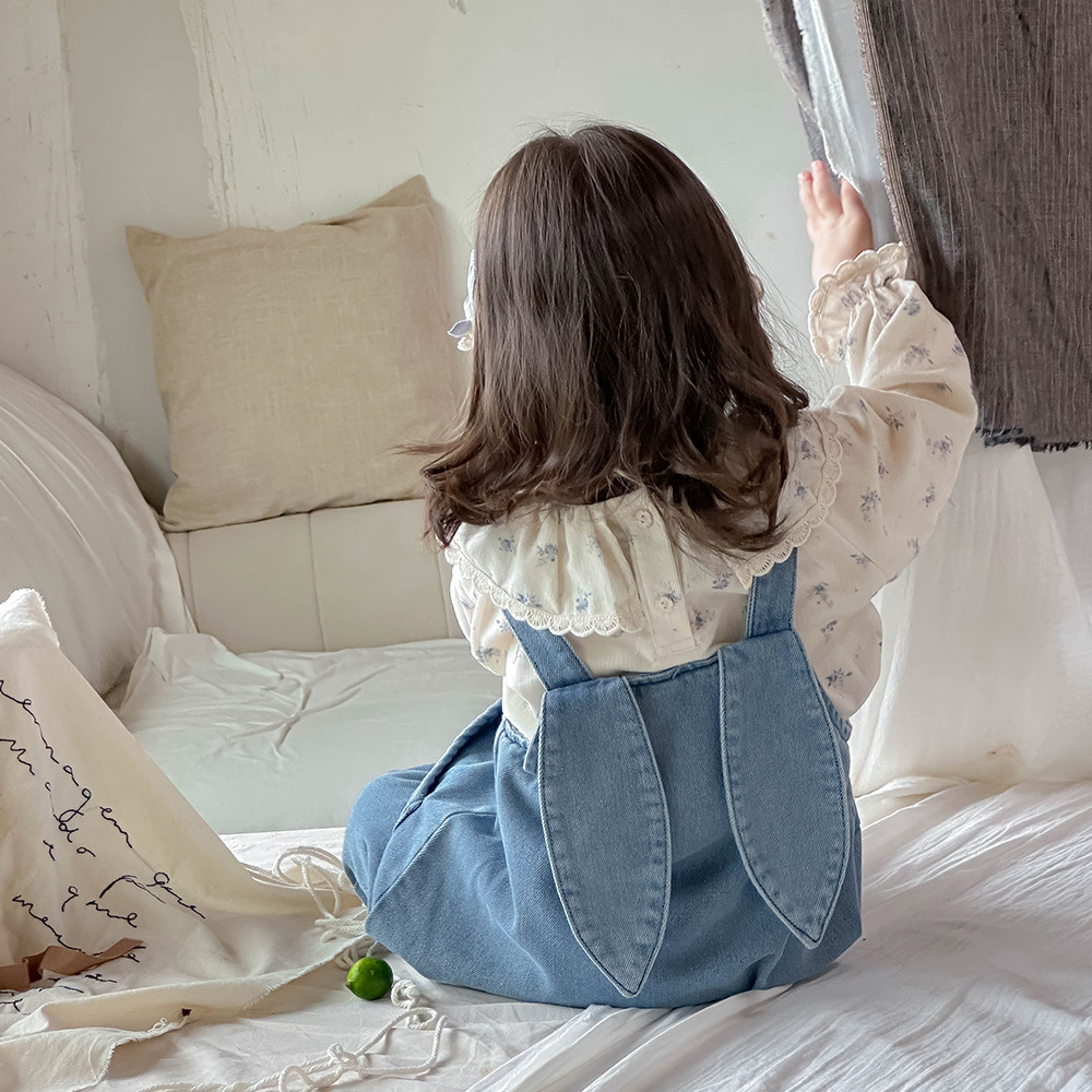 Ropa de bebé 2024 otoño camisa de solapa fresca mono de mezclilla traje de dos piezas de manga larga para bebé