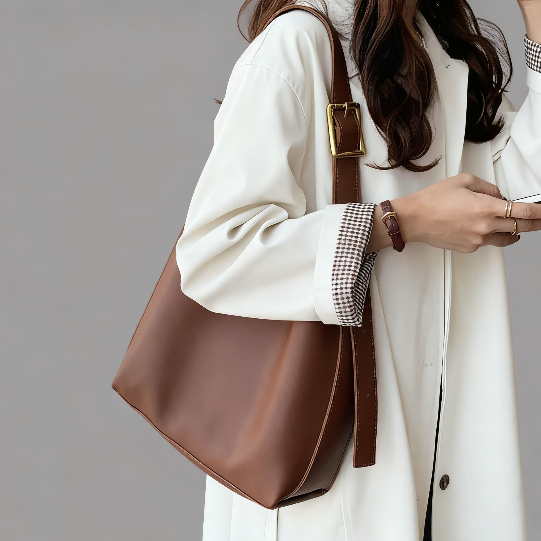 Cross-Border Hot Selling Retro Simple Casual Shoulder Crossbody Bag Large Capacity High-End Commuting Mother and Daughter Bag Tote Bag