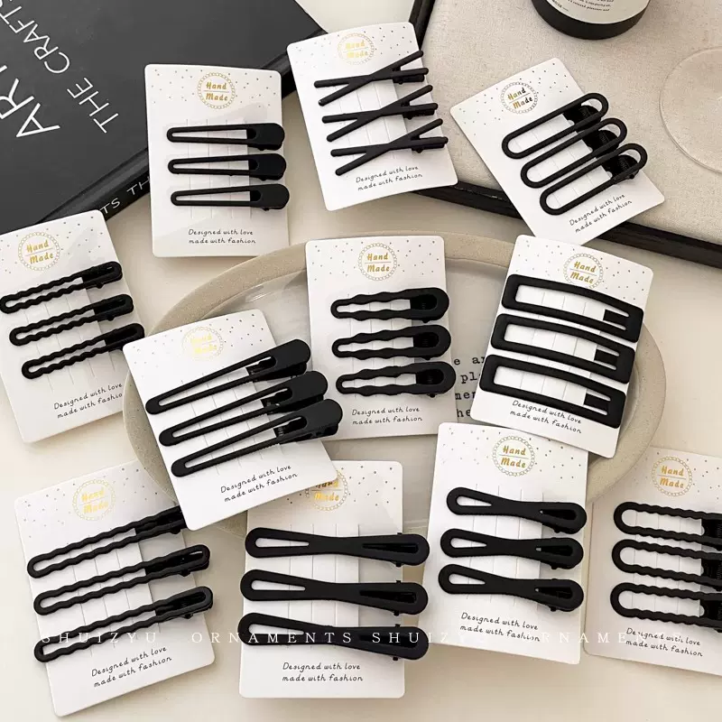 黑色大号一字夹发饰女简约发夹前额侧边碎发刘海夹子发卡头饰