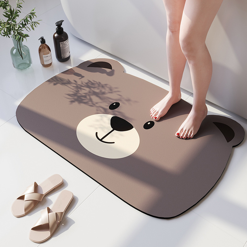 Cute and Cute Animal Diatom Mud Floor Mat Bathroom Toilet Door Non-Slip Mat Animal Carpet Foot Mat Toilet Door Mat