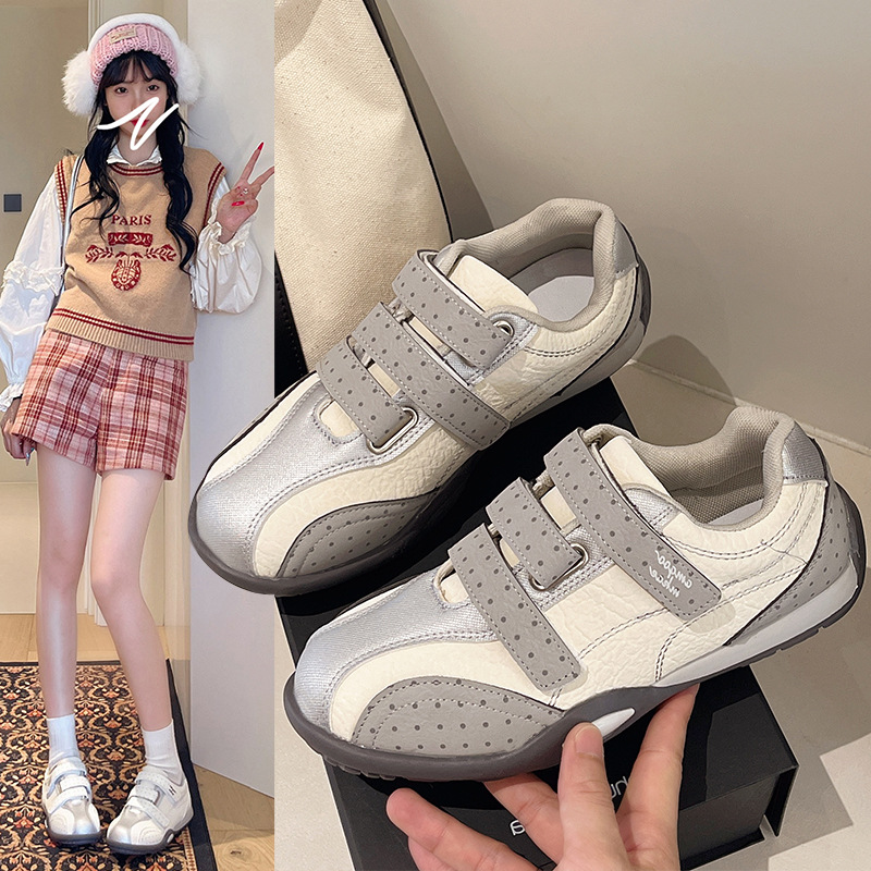 小众设计魔术贴德训鞋女鞋2025秋季新款复古波点厚底运动休闲单鞋