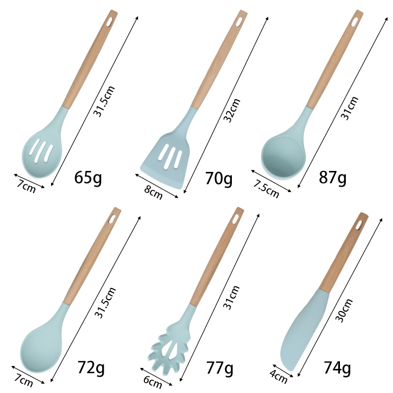 Utensilios de cocina de silicona sartén antiadherente espátula cuchara traje de cocina herramientas de cocina para el hogar Aceite Cepillo raspador de mantequilla cuchara de medición Juego de 12 piezas