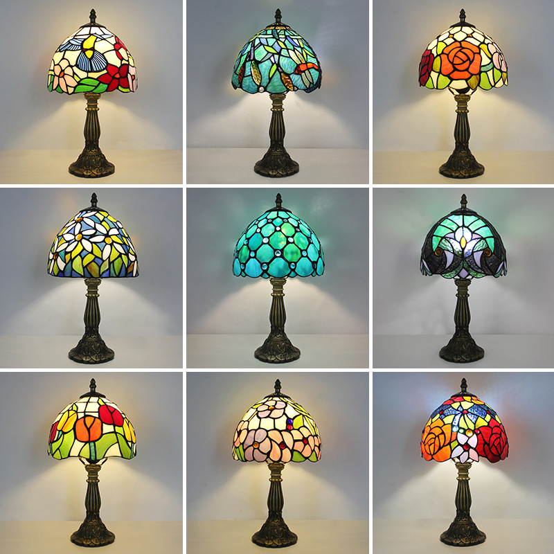 American Retro Tiffany Stained Glass Nostalgic Table Lamp Restaurant Bedside Lamp Retro Cafe Bar Creative Lamp American Retro Tiffany Stained Glass Nostalgic Table Lamp Restaurant Bedside Lamp Retro Cafe Bar Creative Lamp