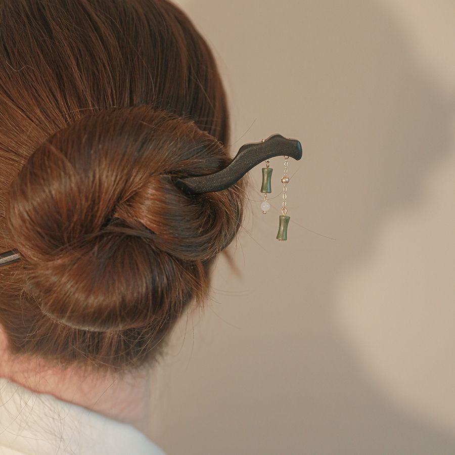 Estilo antiguo borla de bambú horquilla de madera simple moderno imitación Jade colgante palillos de estilo nacional elegante updo pelo tocado Retro